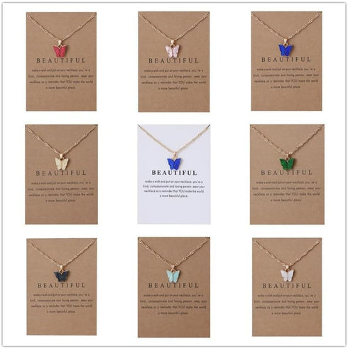 Butterfly Necklace Bohemian Retro Chain Friendship Necklace for Women Good Luck Pendant Chain Necklace with Message Card Gift Card...