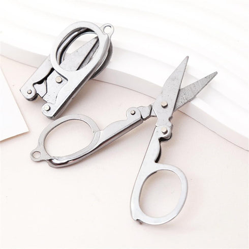 Folding Scissors, 2Pcs Stainless Steel Folding Scissors Pocket Portable Foldable Travel Scissors Small Craft Cutter, Silvery...