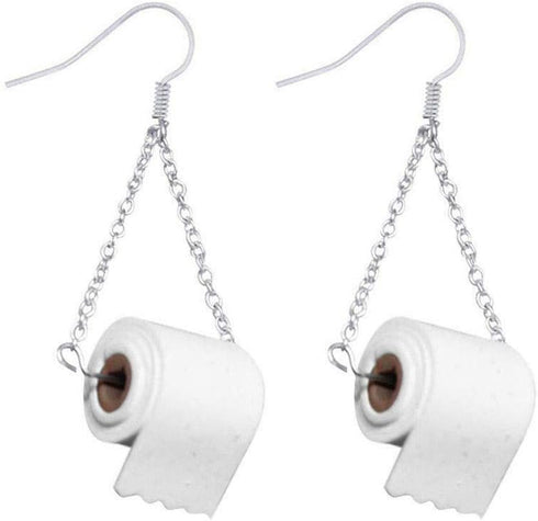 Funny Roll Toilet Paper Silver Earrings Drop Dangle Ear Hook for Women Jewelry Creative Statement...