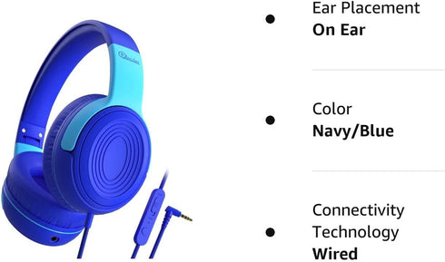 ELECDER Kids Headphones, S8 Wired Headphones for Kids with Microphone for Boys Girls, Adjustable 85dB/94dB Volume Limited (Navy/Blue)......