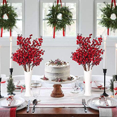 DearHouse 4 Pack Artificial Red Berry Stems Holly Christmas Berries for Festival Holiday Crafts and Home Decor, 19.5 Inches Burgundy Berry Floral ...