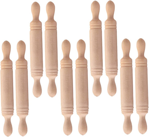 Toyvian 10pcs Rolling Mini Wood Rolling Pin Mini Cutting Board Small Home Decor Wood Cooking Utensils Rolling for Rolling French Rolling Pin for M...