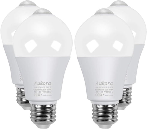 Aukora Motion Sensor Light Bulbs 4-Pack, 12W (100-Watt Equivalent) E26 Motion Activated Dusk to Dawn Security Light Bulb Outdoor/Indoor for Front ...
