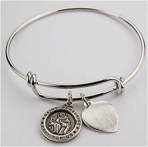 St Peregrine Bracelet Medal Pewter Patron Saint Cancer Adult 2 3/4" Diameter...