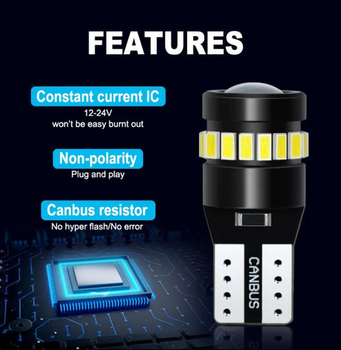 Premium194 LED Bulb Error-Free with Projector & Canbus - 400 Lumens T10 194 LED Auto Bulbs - for Interior, Dome, Map, Door, Courtesy, License Plat...