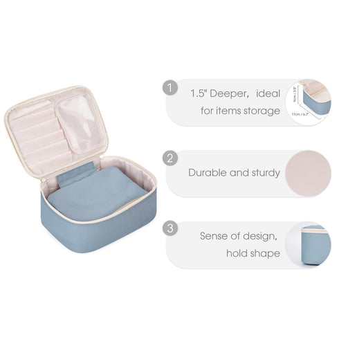 Narwey Travel Makeup Bag Large Cosmetic Bag Make up Case Organizer for Women (Greyish Blue)...