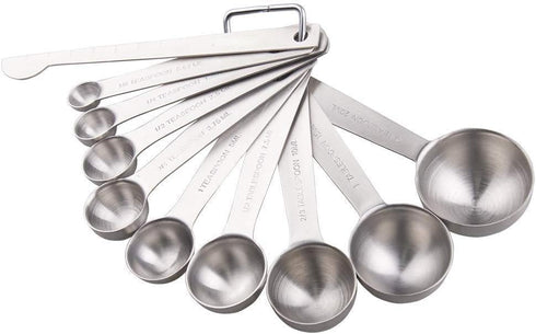 Lucky Plus Stainless Steel Measuring Spoons Set 18/8(304) Steel Material Heavy Duty 9 Measuring Spoons (10ml & 20ml) and 1 Leveler and 1 Ring Tota...
