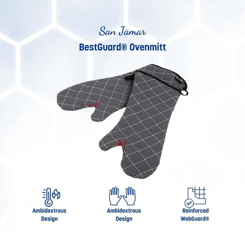 San Jamar Bestguard Oven Mitt with Reinforced Webguard Plus, Cotton, 17 Inches, Black...