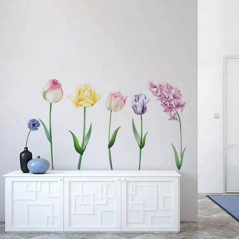 Runtoo Large Flower Wall Decals Tulip Floral Wall Art Stickers Bedroom Living Room Kids Baby Nursery Home Decor...