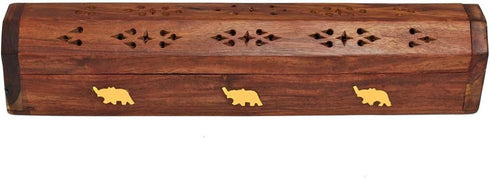 raajsee Beautiful Handmade Wooden Brown Incense Stick Holder Burner Storage Coffin Box - Ash Catcher with Brass Inlay -Home Utilities & Accessorie...