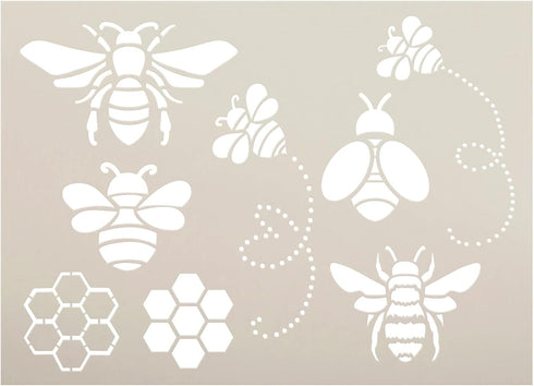Bee Embellishments Stencil by StudioR12 | Craft DIY Spring Home Decor | Paint Wood Sign | Reusable Mylar Template | Select Size (13.5 inches x 9.7...