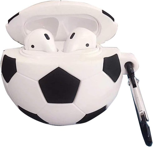 Silicone Case for Airpods 2 &1, Cute Cool Basketball Football Soccer Soft Cover with Anti-Lost Keychain (Football Case)...