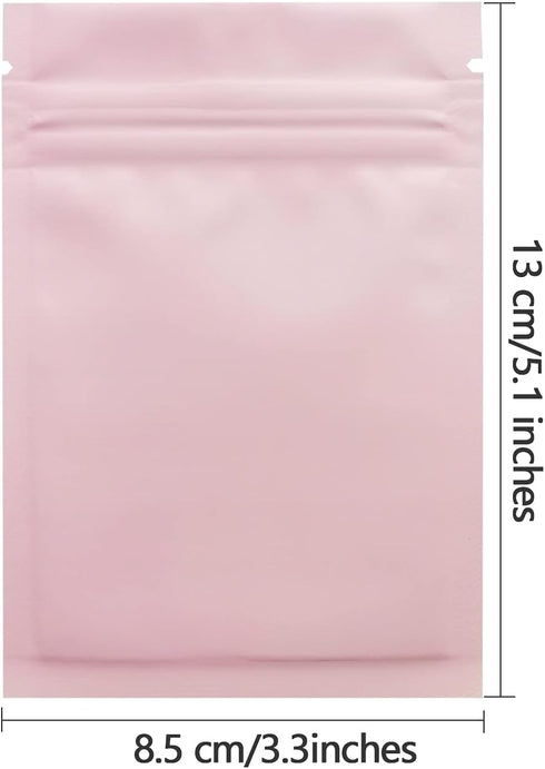 100 Pack Mylar Bags 3.3 x 5.1 Inch Resealable Smell Proof Bags Foil Pouch Flat Bag with Clear Window Pink...