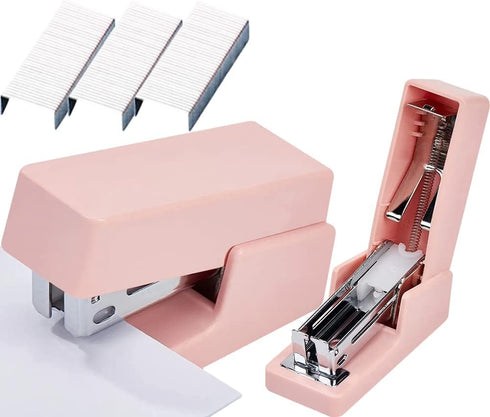 stapler,office Manual stapler,Children's stapler,Including 2660 staples, Capacity 20 sheets (Pink-2P)...
