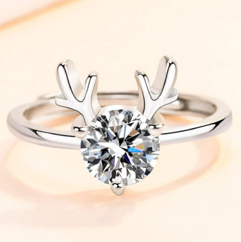 HUKQBUNX 925 Sterling Silver Cut 3 Carat Cubic Zircon Christmas Deer Ring Engagement Diamond Ring Wedding Lady Elegant Diamond Ring Opening Adjust...