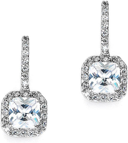 Mariell Radiant-Cut Cubic Zirconia Bridal Earrings, Dangle Earrings for Brides, Wedding Earrings with CZ Crystals, Drop Earrings for Brides, Bride...