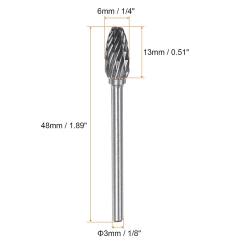 10pcs Carbide Rotary Burrs 1/8" (3mm) Shank 1/4" (6mm) Head Double Cut Flame H Shape Die Grinder Bits Rasp Files for Metal Wood Plastic Polishing ...