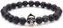 Death Skull Charm with Black Matte Onyx and Lava Stone 8mm Beads Stretch Bracelet, Lava Rock Aromatherapy Essential Oil Diffuser Bracelet for Stre...