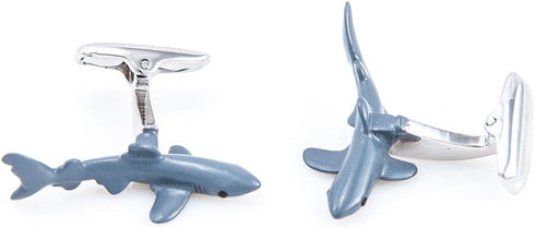 Shark Hand Painted Pair Cufflinks in a Presentation Gift Box & Polishing Cloth...