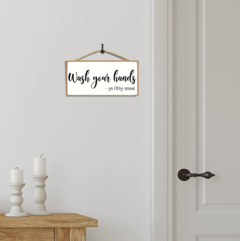 Wash Your Hands ya Filthy Animal Sign - Funny Bathroom Signs - Bathroom Signs Decor Funny - Home Decor Signs - Rustic Wall Decor 5 x 10 Inches...