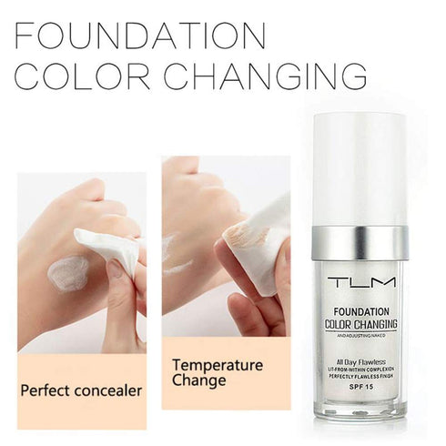 2pcs TLM Color Changing Foundation Liquid with 2 Brushes and 2 Cosmetics Sponge Flawless Full Coverage Natural Color Face Primer Base Makeup 30ml...