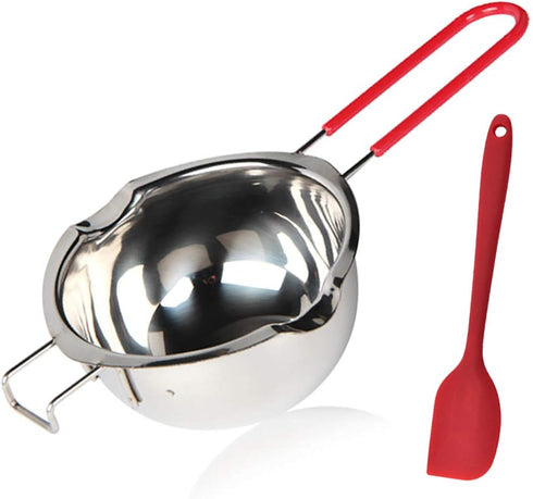 Stainless Steel Double Boiler Pot, 600ML Updated Melting Pot with Silicone Spatula for Melting Butter,Chocolate, Candy, Cheese and Caramel (Red)...