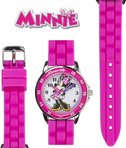 Minnie Mouse Kids' Analog Watch by Accutime - Pink Bezel, Strap & Dial, Time-Teacher Model MN1157...