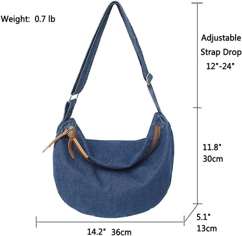 Denim Purse for Women Cross Body Bag Blue Jean Purses Canvas Tote Crescent Shoulder Bag Crossbody Hobo Handbags...