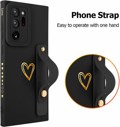 Fiyart Designed for Samsung Galaxy Note 20 Ultra Case with Phone Stand Holder Cute Love Hearts Camera Protection Cover with Wrist Strap for Women ...