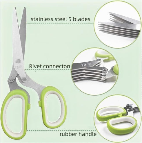 Herb Scissors and Food Containers Set Stainless Steel 5 Blade Cover kitchen Shears for Onion Cilantro Lettuce- 2pcs Containers Keep Fresh...