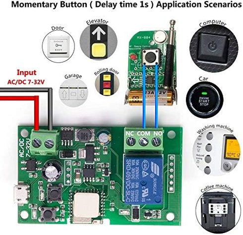 wireless jog relay momentary/self-locking switch module DIY smart home remote control wifi relay switch Ewelink App compatible with Alexa Echo Goo...