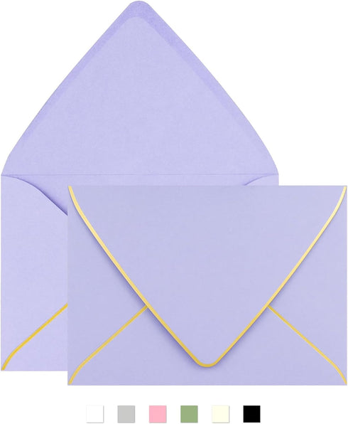 5x7 Envelopes for Invitations with Gold Border,V-Flap Envelopes 50 Pack,A7 Envelopes for Cards,Wedding,Invitations,Baby Shower,All Occasions(Purpl...