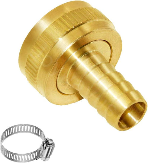 Joywayus 2Pcs 1/2" Barb x 3/4" Female GHT Thread Swivel Brass Garden Water Hose Pipe Connector Copper Fitting with Stainless Clamp House/Boat/Lawn...