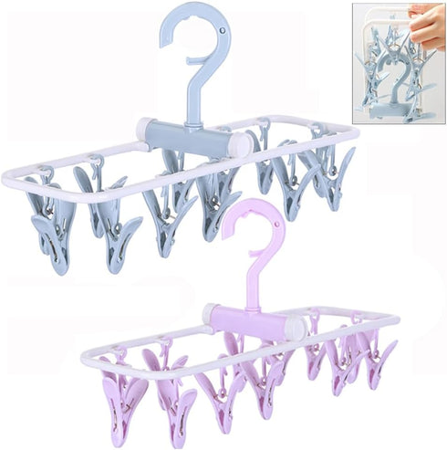Clothes Drying Racks 2 Pack Small Folding Portable Underwear Hangers with Clips Socks 12 Clips 360° Rotatable Hook for Drying Towels Bras Baby Clo...