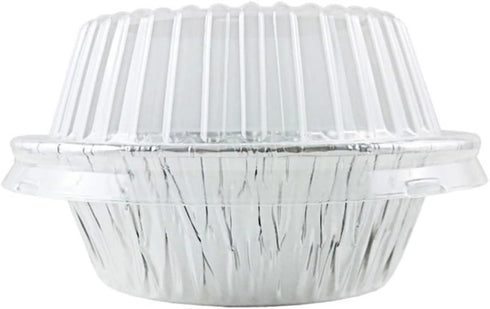 PACTOGO Disposable Aluminum 5 3/4" Meat Pot Pie Extra Deep Pan Baking Tin w/Clear Dome Lid (Pack of 6 Sets)...