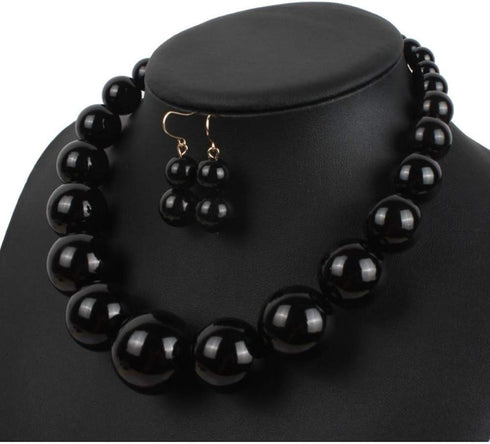 HSQYJ Simple Large Big Simulated Pearl Statement Necklace Earring Set Faux Big Pearl Choker Drop Dangle Hook Earring Fashion Costume Jewelry for G...
