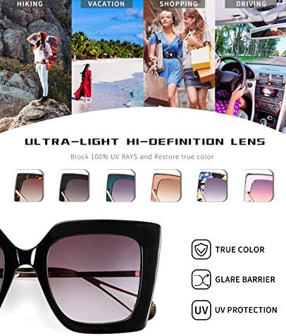 FEISEDY Sunglasses Womens Trendy, Oversized Square Shades, Pearl Inlay Cat Eye Frame UV400 Protection B2625...