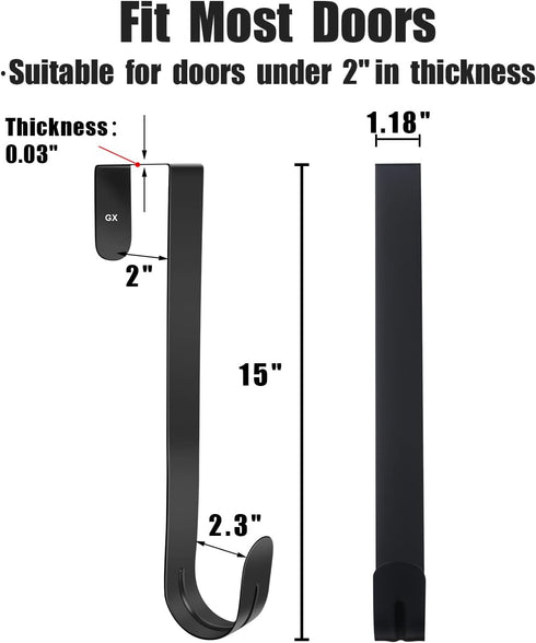 GameXcel 15" Wreath Hanger for Front Door - Large Wreath Metal Hook for Christmas Wreath Over The Door Single Hook, Black...