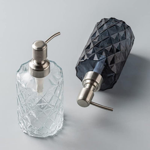 Easy Tang Glass Soap Dispenser Bathroom Kitchen 12 Oz Crystal Design with Silver Pump, Refillable Liquid Soap Dispenser (Green)...