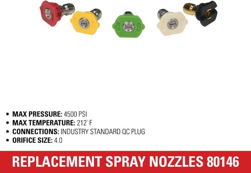 Simpson Cleaning 80146 4500 PSI Universal Pressure Washer Nozzles, 1/4-Inch Quick Connect, Hot- and Cold-Water Compatible, Set of 5...