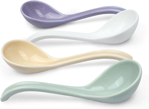 Asian Soup Spoon Set of 4,Ceramic Ramen Spoons, Japanese Soup Spoon Long Handle Perfect Depth for Dumpling, Pho, Noodles, Miso, Chinese Wonton...