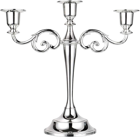OwnMy 3 Arms Metal Candelabra Candlestick Silver European Elegant Candle Holder Candle Stand for Wedding Dining Table Christmas Party Home Decorat...