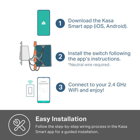 Kasa Smart Light Switch HS200-BL, Single Pole,Neutral Wire Required, 2.4GHz Wi-Fi Light Switch Compatible with Alexa and Google Home, UL Certified...