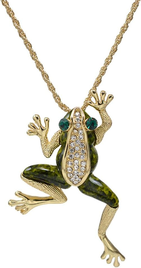 Vintage Gold Tone Crystal Green Enamel Frog Brooch Pin Lucky Symbol Animal Pin...