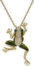 Vintage Gold Tone Crystal Green Enamel Frog Brooch Pin Lucky Symbol Animal Pin...