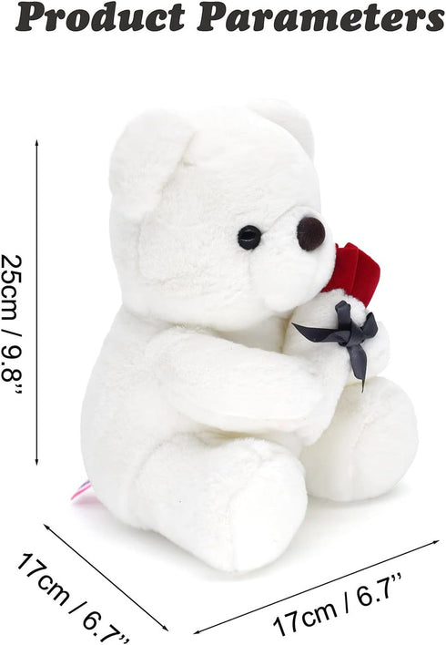 9.8'' Teddy Bear with Rose, Soft Plush Bear Doll Stuffed Animal Toys Valentines Day Decor Gifts for Her/Girlfriend Lover Mom Kids (White)...