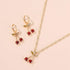 Pingyongchang Unique Chic Charm Sparkly Red Crystals Cherry Statement Earrings Necklace Sets Green Leaf Red Rhinestones Fruit Cherry Dangle Earrin...