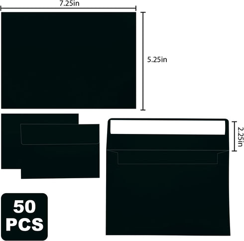 50 Packs 5x7 Envelopes,Black A7 Envelopes,5x7 Envelopes for Invitations,Envelopes Self Seal for Weddings,Greeting Cards, Mailing, Invitations, Pho...