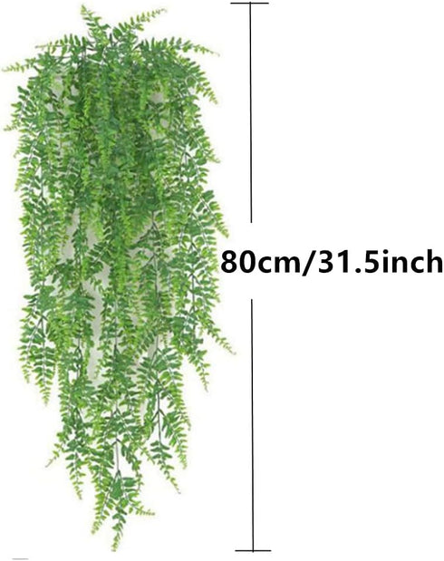 YYaaloa Fake Plants Artificial Hanging Plants 2-Pack 31.5Inch Boston Fern Fake Leaves Greeny Chain Wall Home Room Garden Wedding Garland Outside D...