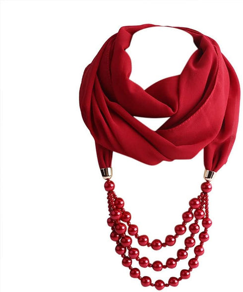Vintage Chiffon Scarf For Women Imitation Pearls Pendant With Necklace Soft Winter Neck Wrap Infinity Scarves...